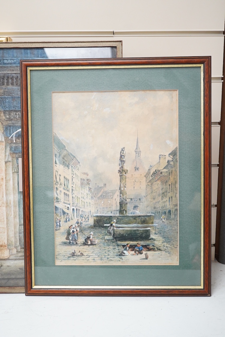 Russian School, 20th century, 'Peter and Paul Cathedral, St Petersburg, signed , mixed media drawing, together with a watercolour Temple of Karnak and one other, largest 50 x 39cm